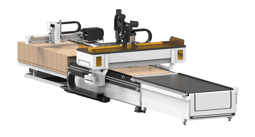 Nesting ATC CNC router with loading and unloading table and labeling ...